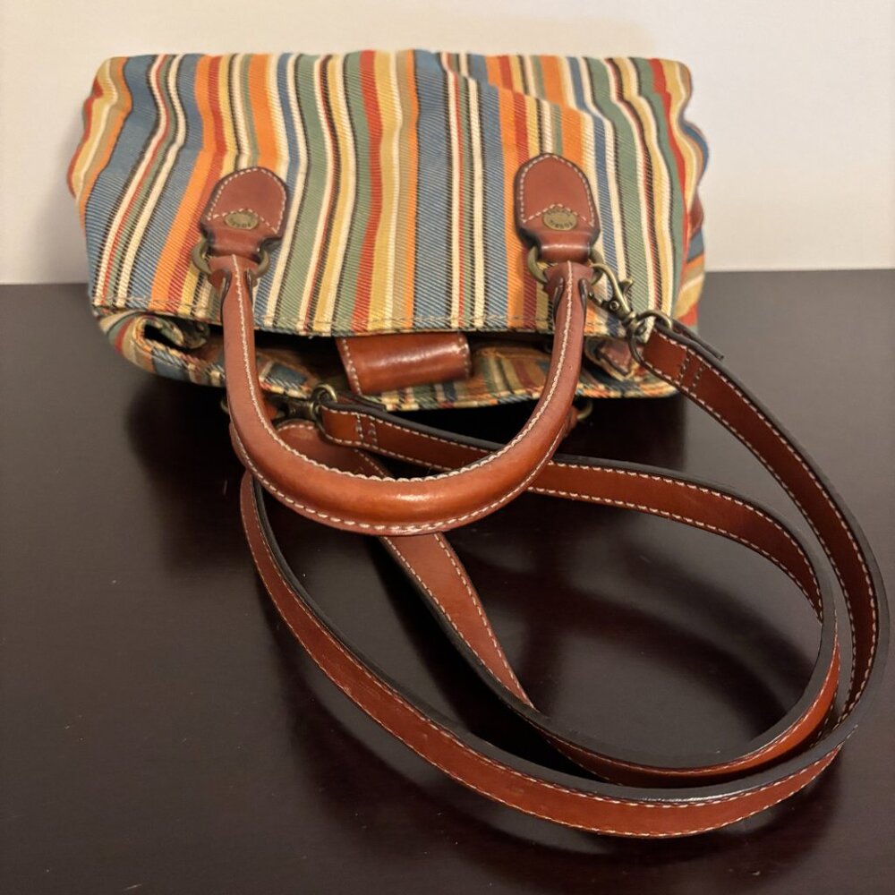 Fossil Multicolor Striped Canvas Fabric Brown Lea… - image 6